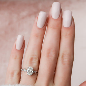 The Textured Twig Set  With A 1 Carat Oval 18K White Gold Moissanite