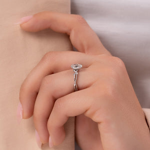 The Textured Twig Set  With A 1 Carat Oval 14K White Gold Moissanite