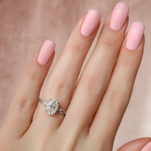 The Textured Twig Set  With A 4.5 Carat Oval 18K White Gold Moissanite