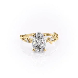 The Textured Twig Set  With A 1 Carat Oval 18K Yellow Gold Moissanite