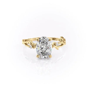 The Textured Twig Set  With A 2 Carat Oval 18K Yellow Gold Moissanite