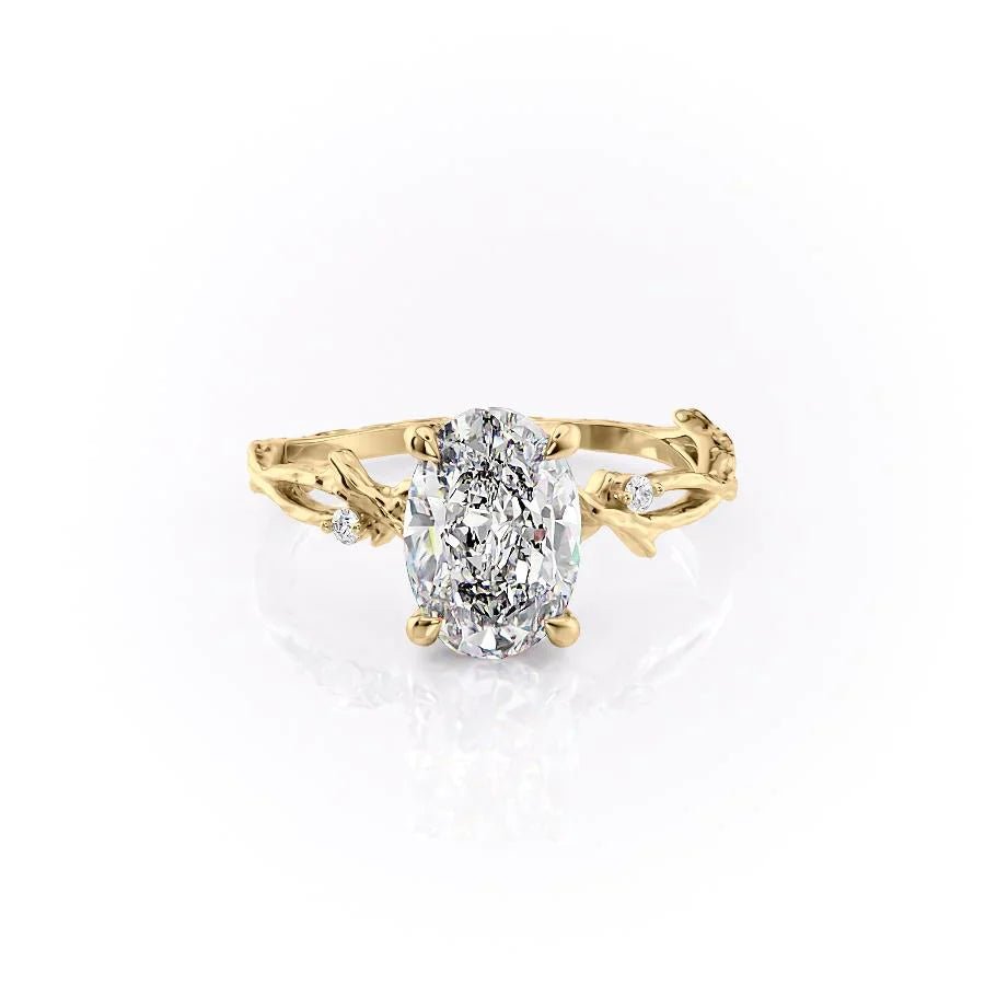 The Textured Twig Set  With A 4 Carat Oval 18K Yellow Gold Moissanite