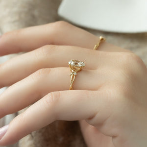 The Textured Twig Set  With A 5 Carat Oval 14K Yellow Gold Moissanite