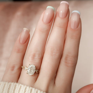 The Textured Twig Set  With A 3.5 Carat Oval 18K Yellow Gold Moissanite