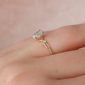 The Textured Twig Set  With A 2.5 Carat Oval 18K Yellow Gold Moissanite