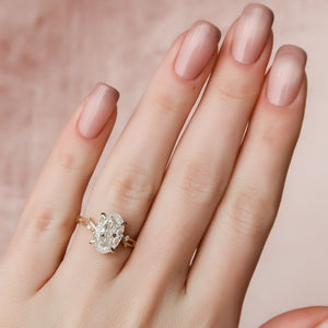 The Textured Twig Set  With A 4.5 Carat Oval 18K Yellow Gold Moissanite