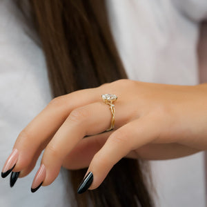 The Textured Twig Set  With A 4 Carat Oval 18K Yellow Gold Moissanite