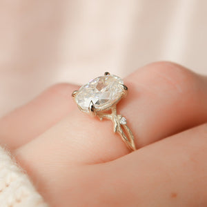 The Textured Twig Set  With A 4 Carat Oval 18K Yellow Gold Moissanite