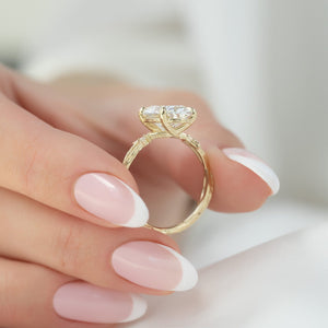 The Textured Twig Set  With A 2.5 Carat Oval 18K Yellow Gold Moissanite