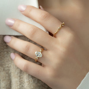 The Textured Twig Set  With A 2.5 Carat Oval 18K Yellow Gold Moissanite