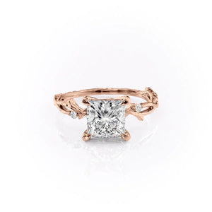 The Textured Twig Set With A 2 Carat Princess 14K Rose Gold Lab Diamond