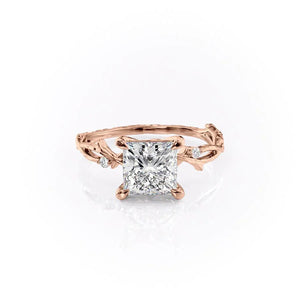 The Textured Twig Set  With A 1 Carat Princess 14K Rose Gold Moissanite