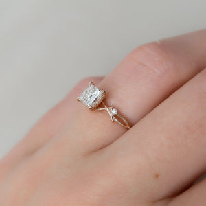 The Textured Twig Set  With A 4 Carat Princess 14K Rose Gold Moissanite
