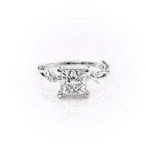 The Textured Twig Set  With A 2 Carat Princess 14K White Gold Moissanite