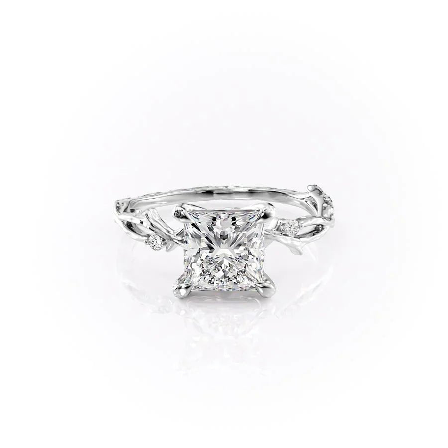The Textured Twig Set With A 2.5 Carat Princess 14K White Gold Lab Diamond