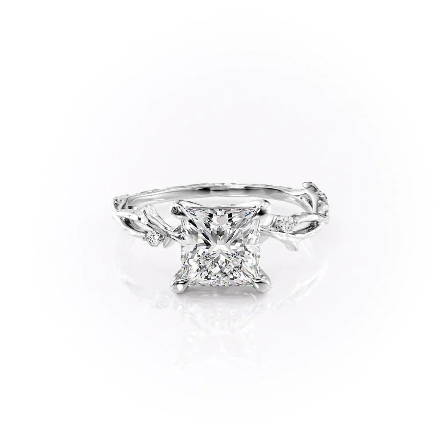 The Textured Twig Set  With A 1 Carat Princess 18K White Gold Moissanite
