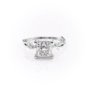 The Textured Twig Set  With A 1 Carat Princess 18K White Gold Moissanite