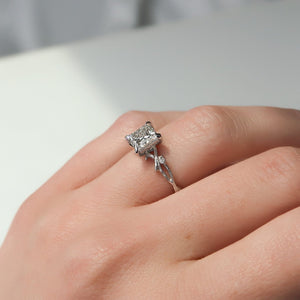 The Textured Twig Set  With A 1.5 Carat Princess 18K White Gold Moissanite