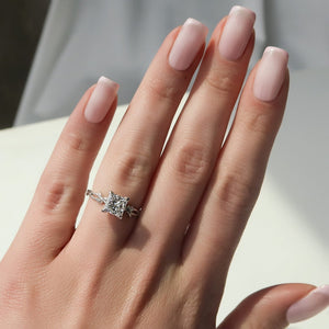 The Textured Twig Set With A 1 Carat Princess 18K White Gold Lab Diamond