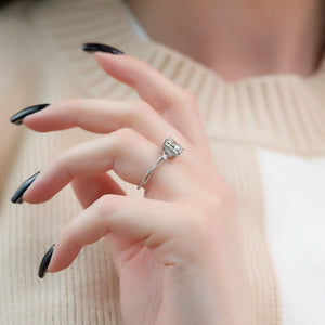 The Textured Twig Set  With A 4 Carat Princess 18K White Gold Moissanite