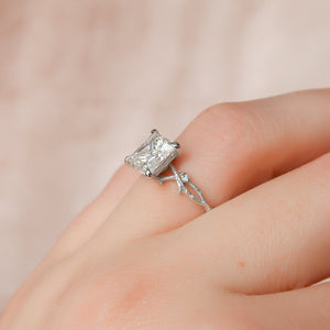 The Textured Twig Set  With A 1.5 Carat Princess 14K White Gold Moissanite