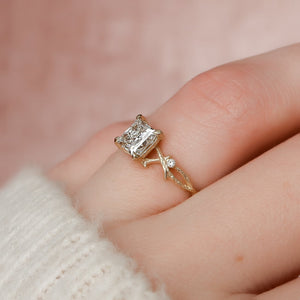 The Textured Twig Set  With A 2.5 Carat Princess 18K Yellow Gold Moissanite