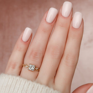 The Textured Twig Set  With A 1 Carat Princess 18K Yellow Gold Moissanite