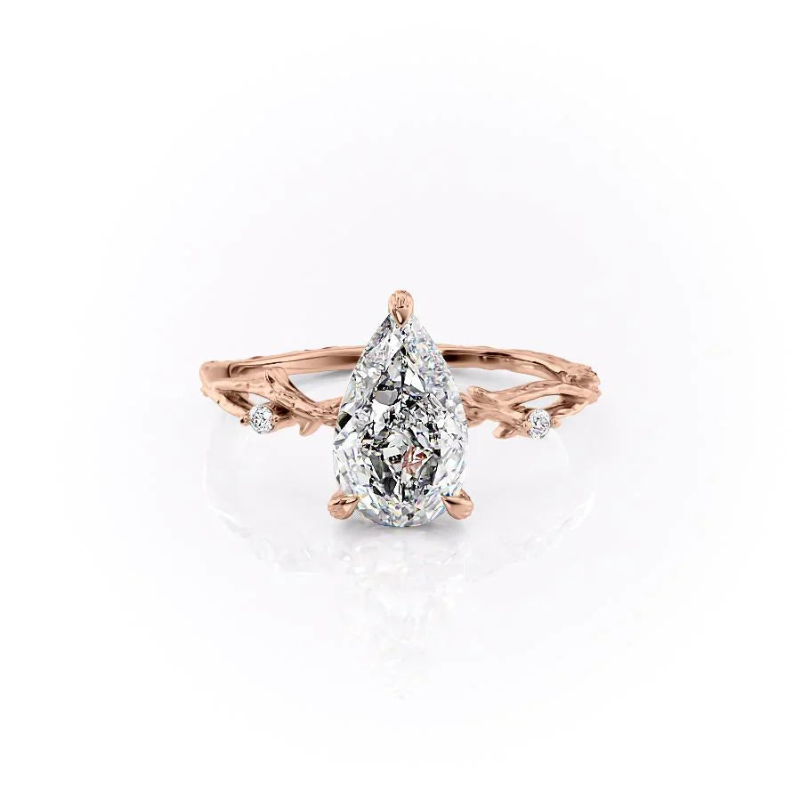 The Textured Twig Set  With A 1 Carat Pear 14K Rose Gold Moissanite