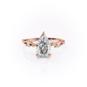 The Textured Twig Set  With A 1 Carat Pear 14K Rose Gold Moissanite