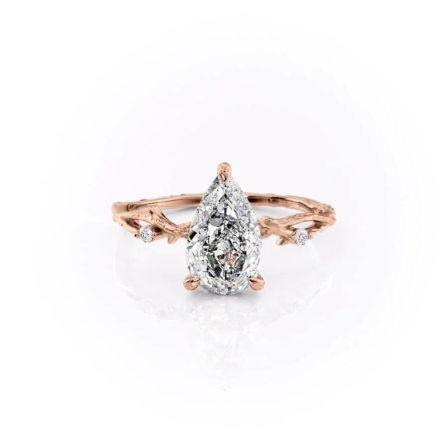 The Textured Twig Set With A 1 Carat Pear 14K Rose Gold Lab Diamond