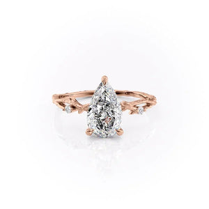 The Textured Twig Set  With A 3 Carat Pear 14K Rose Gold Moissanite