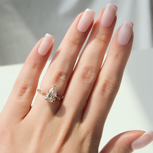 The Textured Twig Set  With A 2 Carat Pear 14K Rose Gold Moissanite