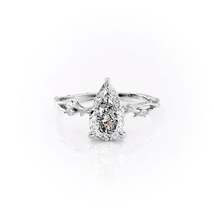 The Textured Twig Set  With A 2.5 Carat Pear 14K White Gold Moissanite