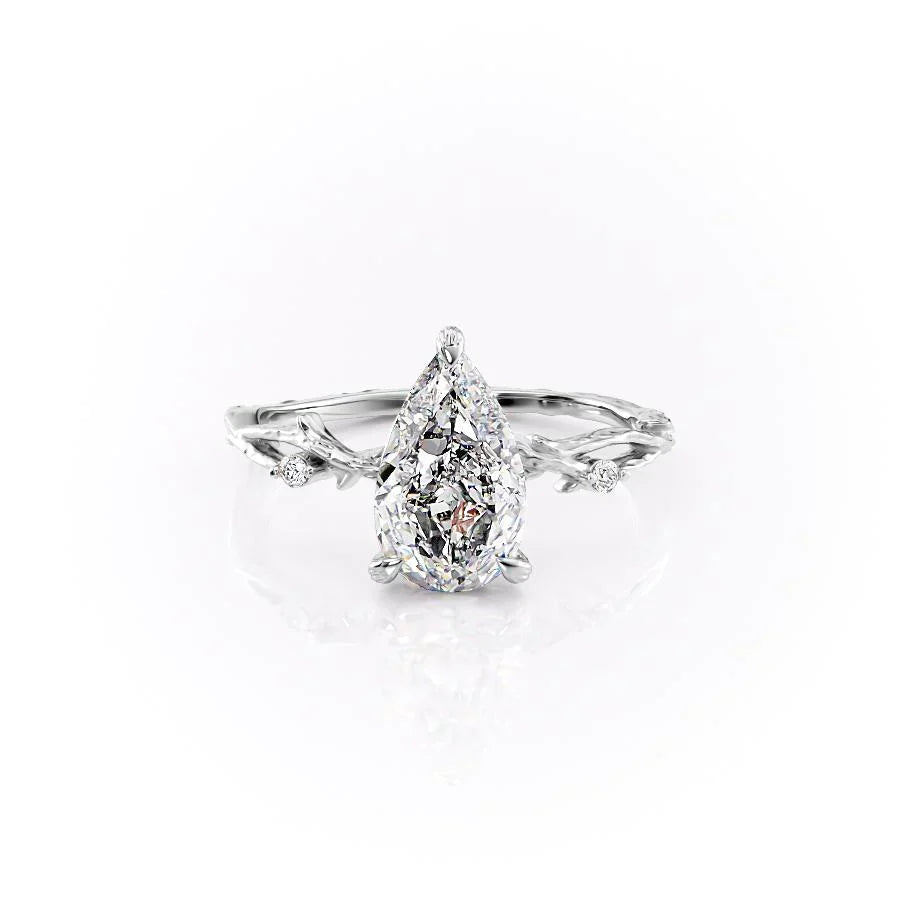 The Textured Twig Set  With A 1 Carat Pear 14K White Gold Moissanite