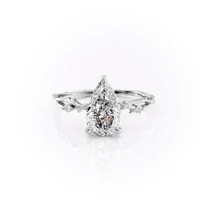 The Textured Twig Set  With A 1 Carat Pear 14K White Gold Moissanite