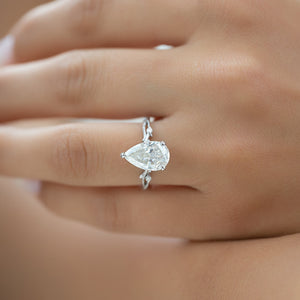 The Textured Twig Set  With A 1 Carat Pear 14K White Gold Moissanite