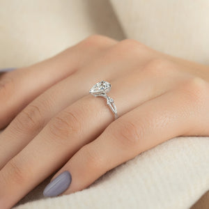 The Textured Twig Set  With A 1.5 Carat Pear 18K White Gold Moissanite