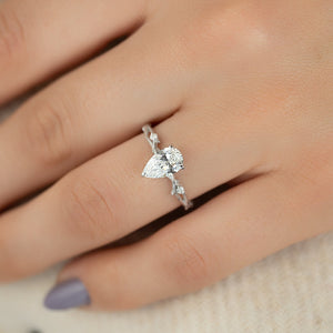 The Textured Twig Set With A 2 Carat Pear 14K White Gold Lab Diamond