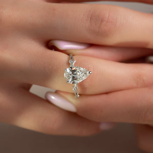 The Textured Twig Set  With A 2.5 Carat Pear 14K White Gold Moissanite