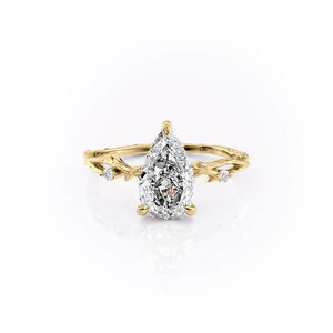 The Textured Twig Set  With A 4.5 Carat Pear 18K Yellow Gold Moissanite