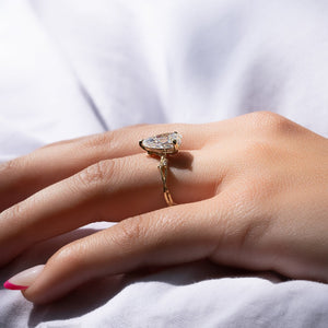 The Textured Twig Set  With A 2 Carat Pear 18K Yellow Gold Moissanite