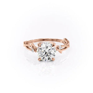 The Textured Twig Set With A 3 Carat Round 14K Rose Gold Lab Diamond