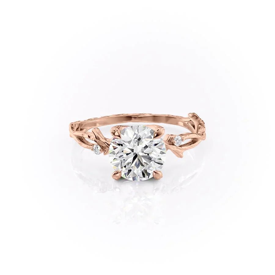 The Textured Twig Set  With A 3.5 Carat Round 14K Rose Gold Moissanite