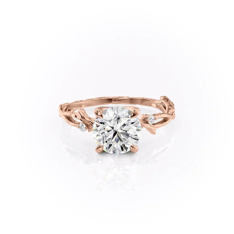 The Textured Twig Set  With A 1 Carat Round 14K Rose Gold Moissanite