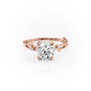 The Textured Twig Set  With A 1 Carat Round 14K Rose Gold Moissanite