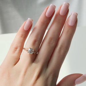 The Textured Twig Set With A 1 Carat Round 14K Rose Gold Lab Diamond