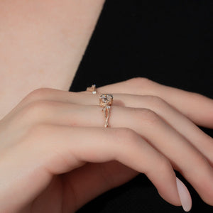 The Textured Twig Set  With A 3.5 Carat Round 14K Rose Gold Moissanite