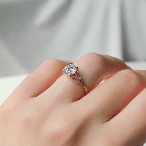 The Textured Twig Set  With A 1 Carat Round 14K Rose Gold Moissanite