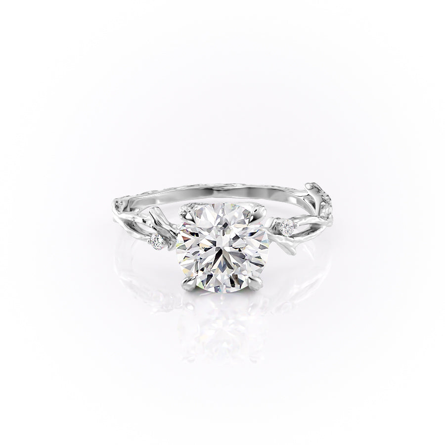 The Textured Twig Set  With A 2 Carat Round 14K White Gold Moissanite