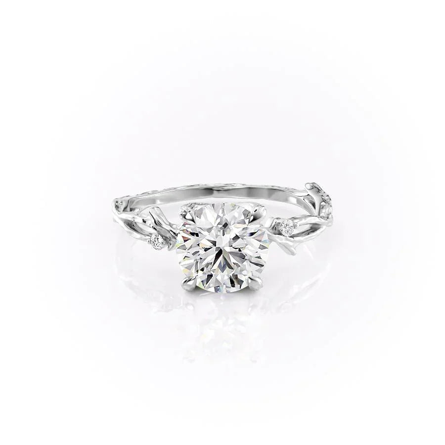 The Textured Twig Set  With A 1 Carat Round 14K White Gold Moissanite